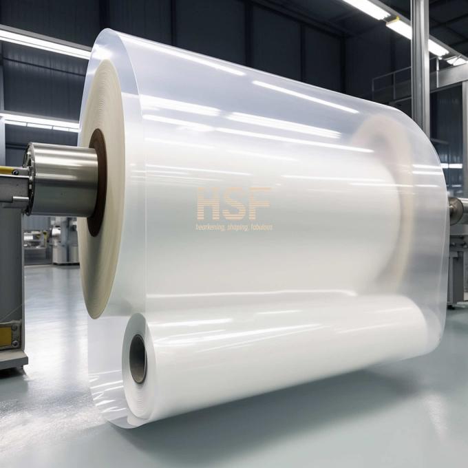 Close-up view of 80Î¼m translucent white MOPP film texture and quality