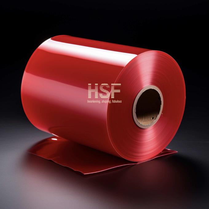 Close-up view of 80Î¼m Red MOPP Film texture and surface quality